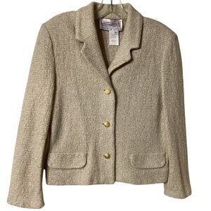 Vintage Castleberry Beige & Gold Metallic Textured Blazer Lady Jacket Size 6‎